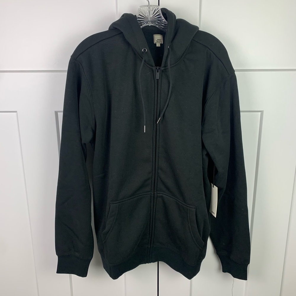 NWT Swet Tailor LARGE Stretch Fleece Hoodie Full Zip Front Black